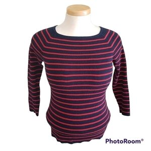 Lauren Ralph Lauren Striped Ribbed Knit Pullover Boat Neck Sweater